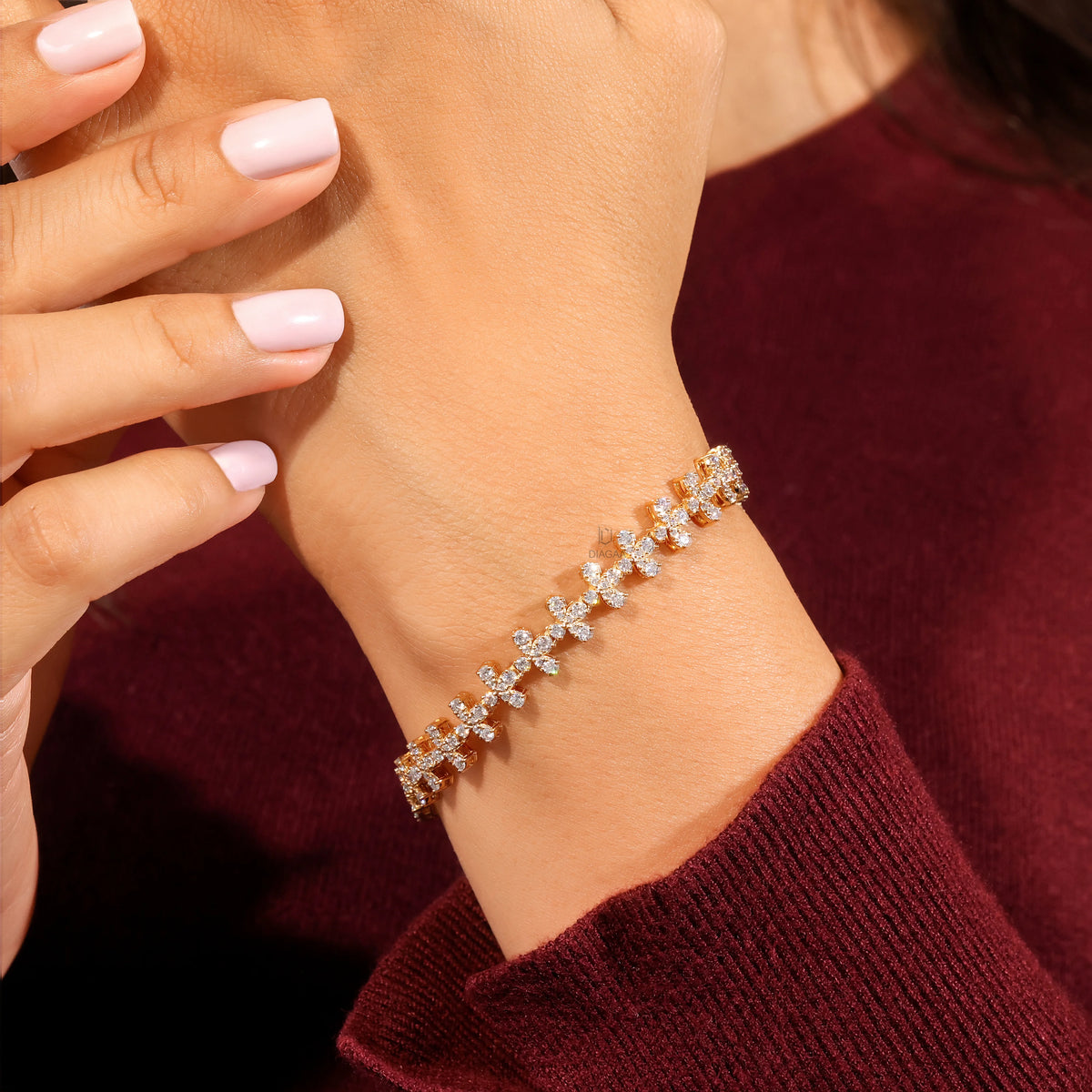 Round Lab Grown Diamond Flower Tennis Bracelet