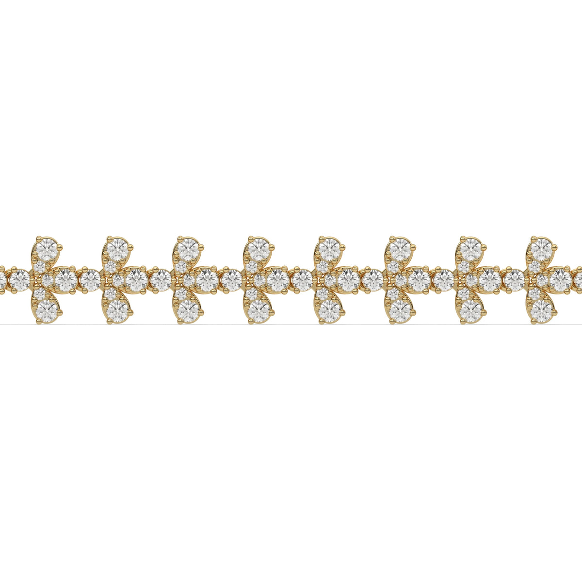 14K Yellow Gold  Round Diamond Flower Bracelet 