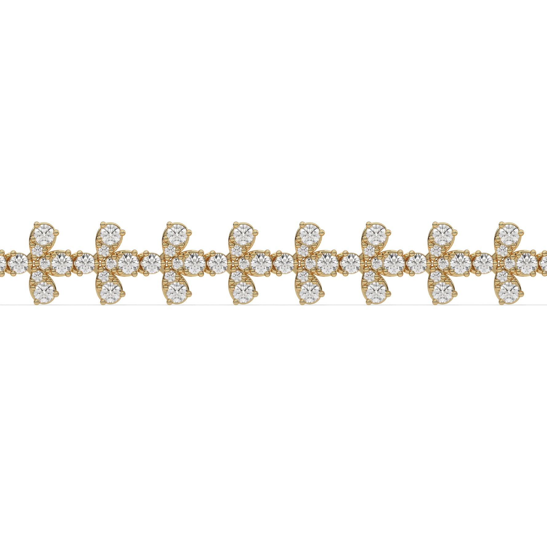 14K Yellow Gold  Round Diamond Flower Bracelet 