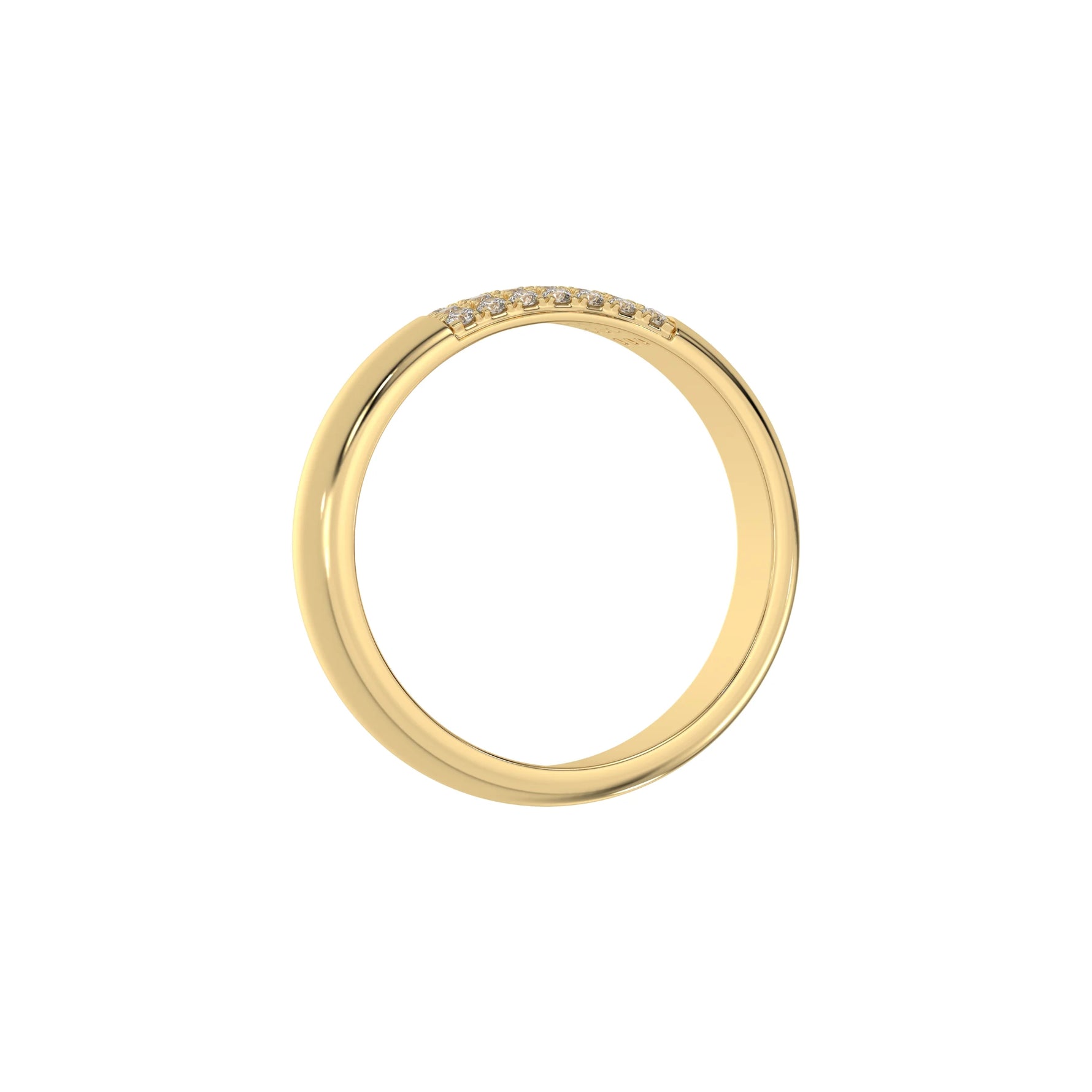 This yellow gold Round Diamond Band handmade with round brilliant-cut diamond and set in a micro pave setting in through finger view