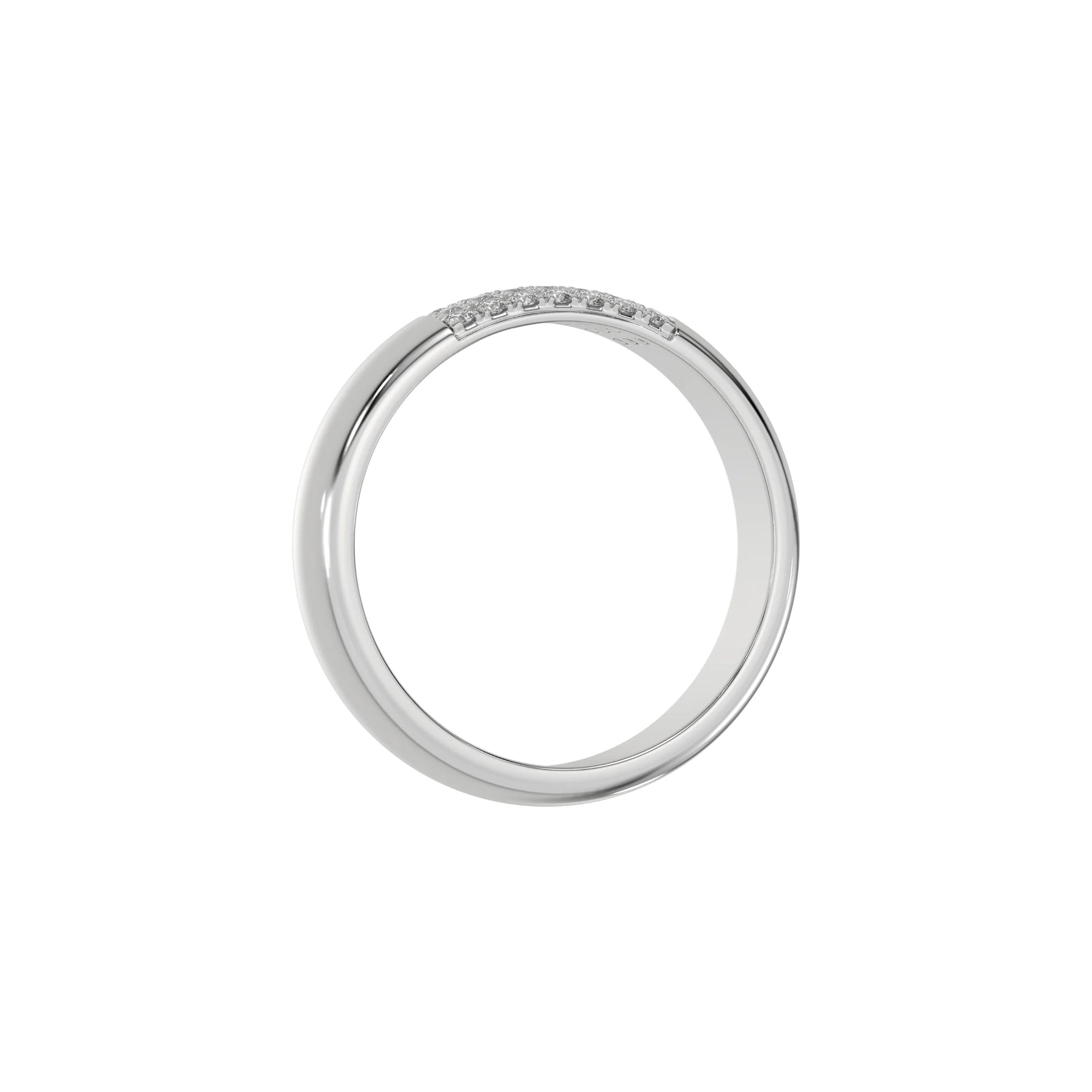 This white gold Round Diamond Band handmade with round brilliant-cut diamond and set in a micro pave setting in through finger view