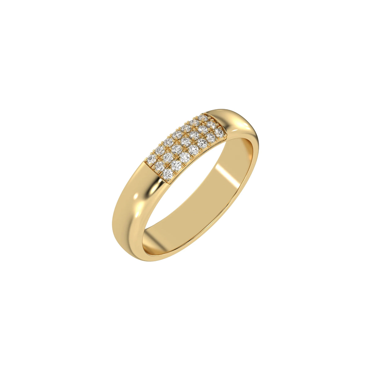 This yellow gold Round Diamond Band handmade with round brilliant-cut diamond and set in a micro pave setting in 3D view