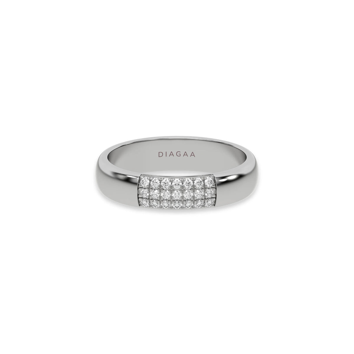 white gold anniversary band showcasing a sparkling 3-row round brilliant diamond grid.