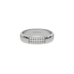 white gold anniversary band showcasing a sparkling 3-row round brilliant diamond grid.