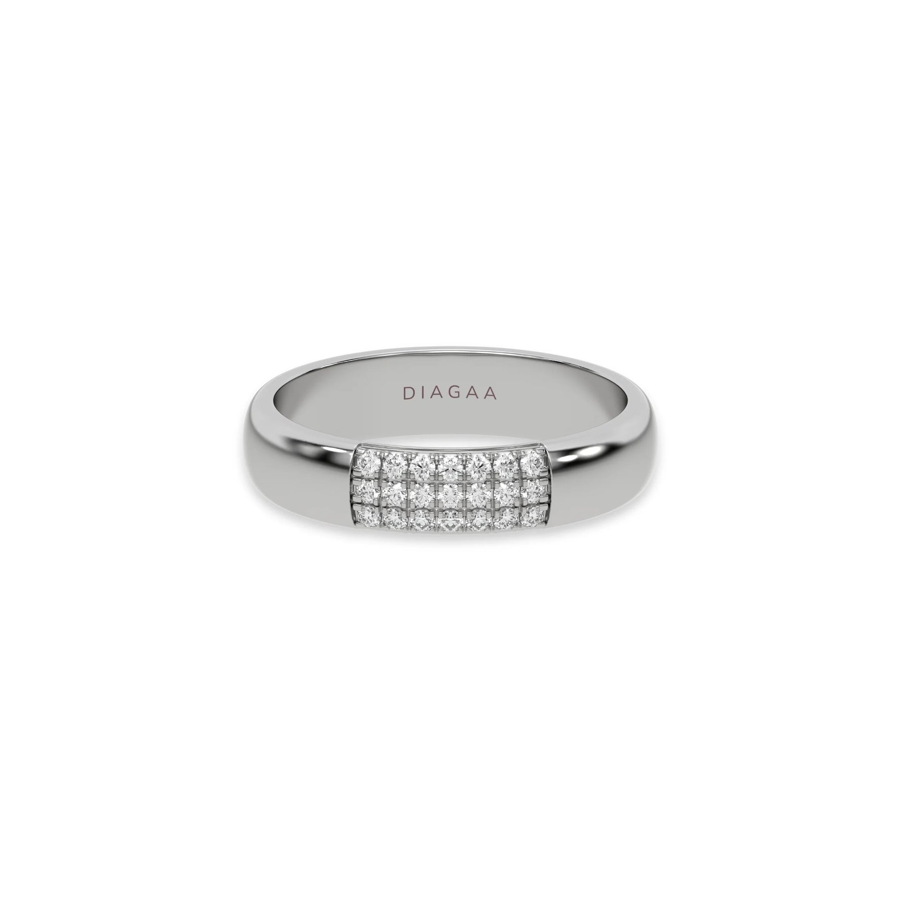 white gold anniversary band showcasing a sparkling 3-row round brilliant diamond grid.