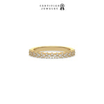 This yellow gold ring displayed on front view is made with brilliant round diamond set in prong setting