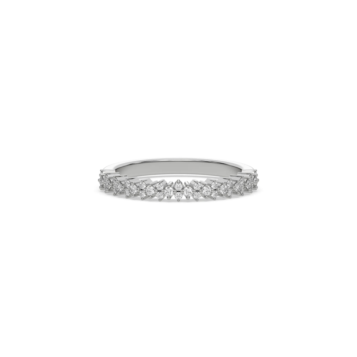 This white gold ring displayed on front view is made with brilliant round diamond set in prong setting