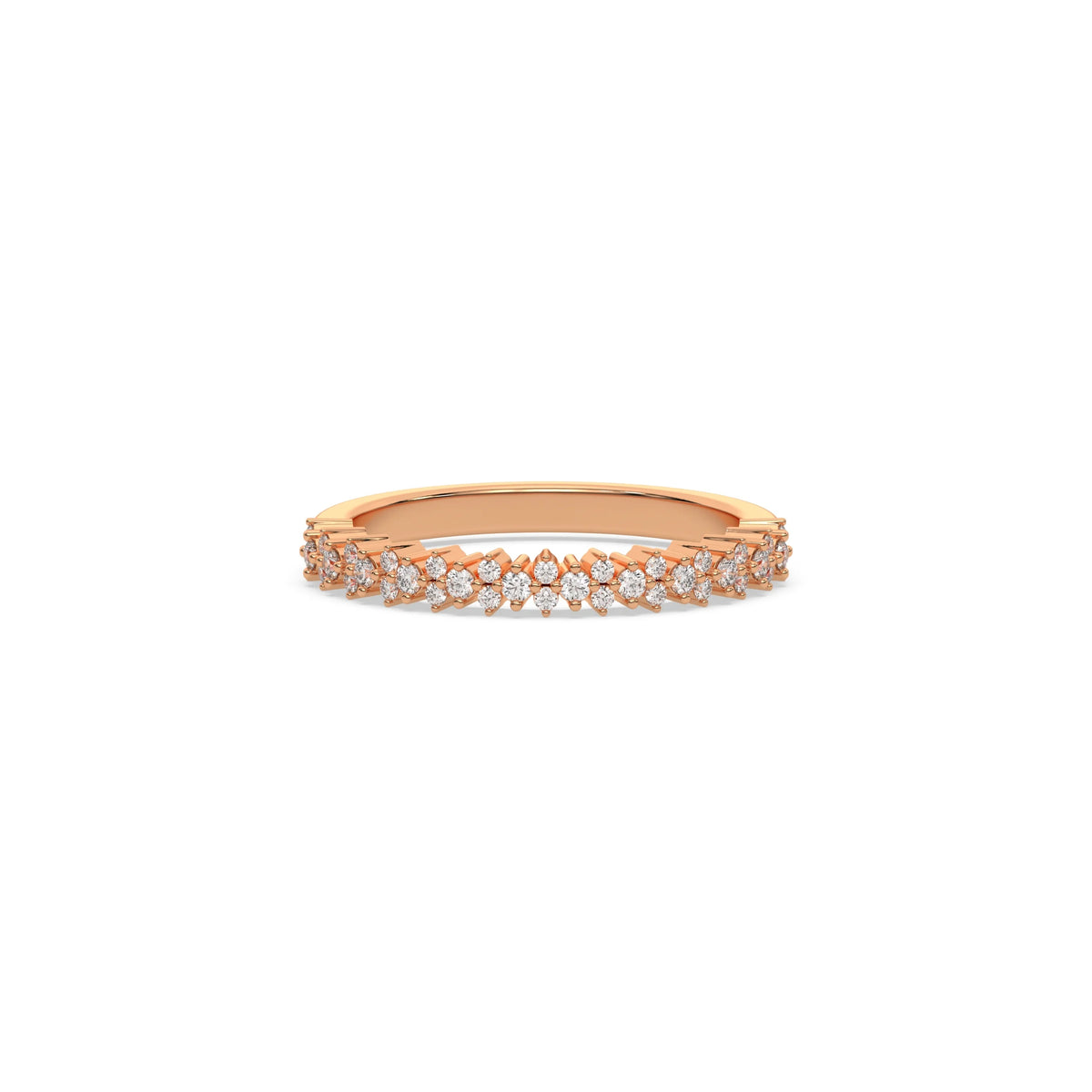 This rose gold ring displayed on front view is made with brilliant round diamond set in prong setting