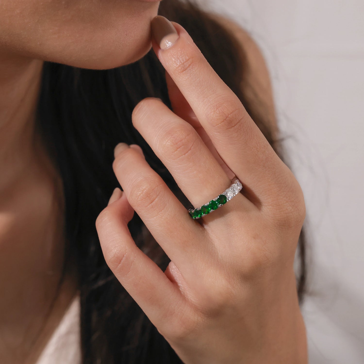 2.50 CT Round Lab Diamond and Emerald Eternity Ring