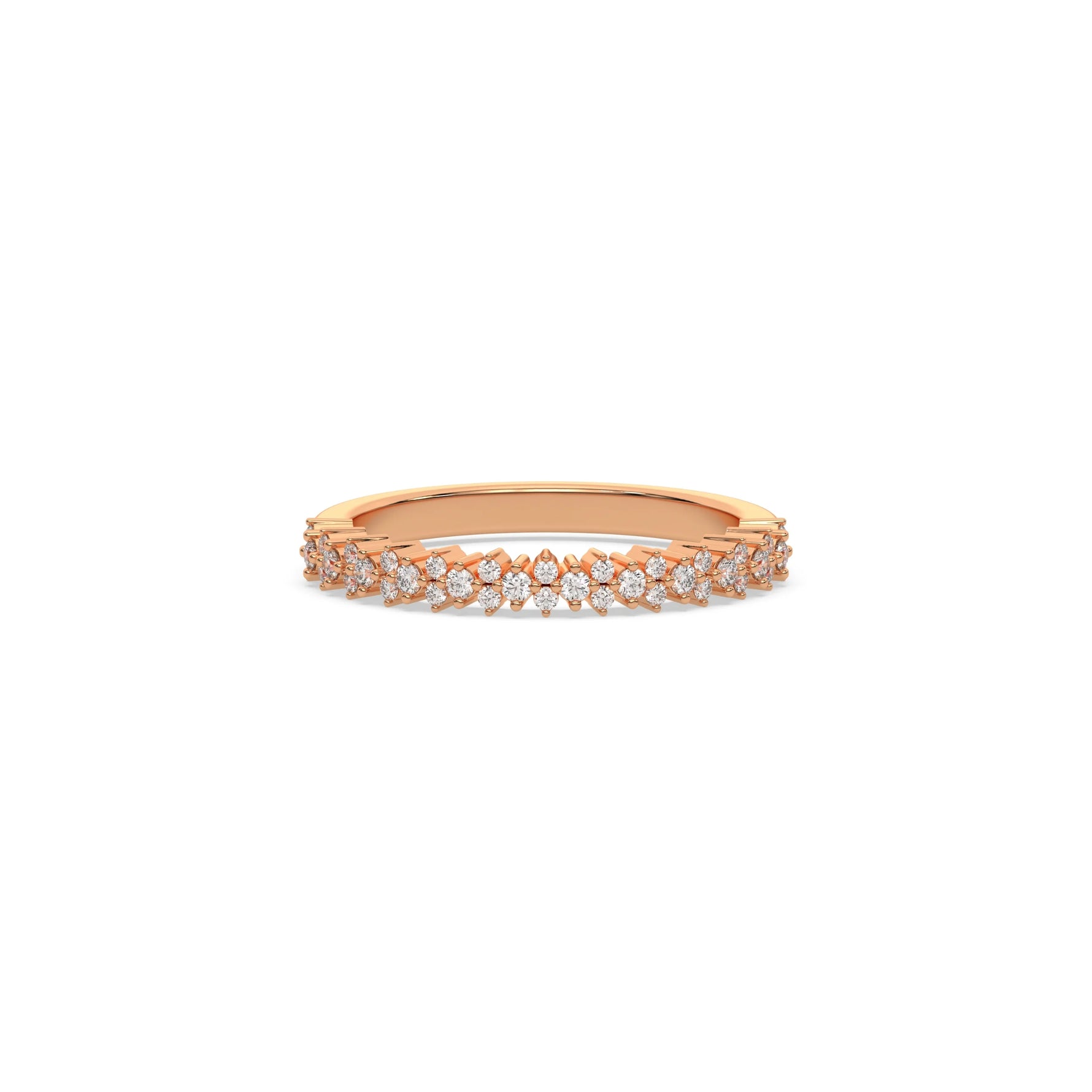 This rose gold ring displayed on front view is made with brilliant round diamond set in prong setting