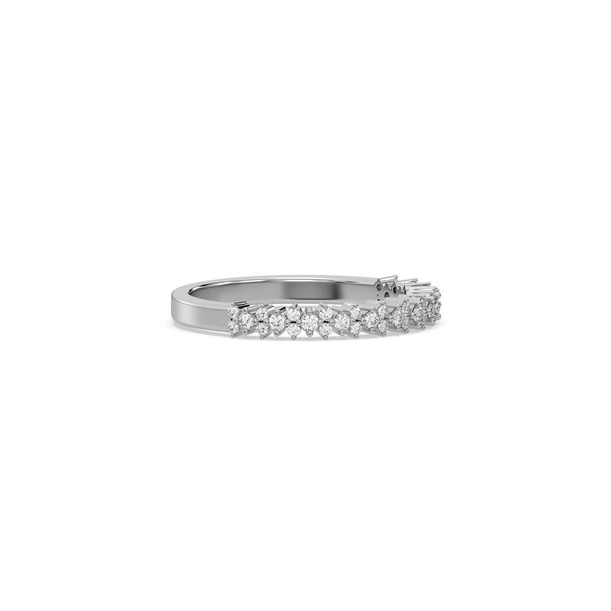 This white gold ring displayed on side view is made with brilliant round diamond set in prong setting