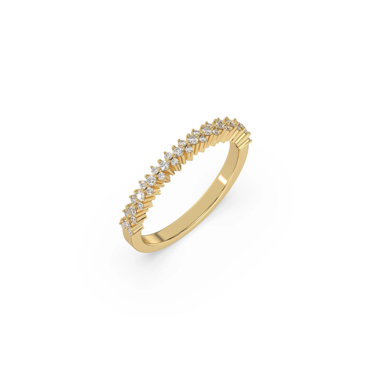 This yellow gold ring displayed on 3d view is made with brilliant round diamond set in prong setting