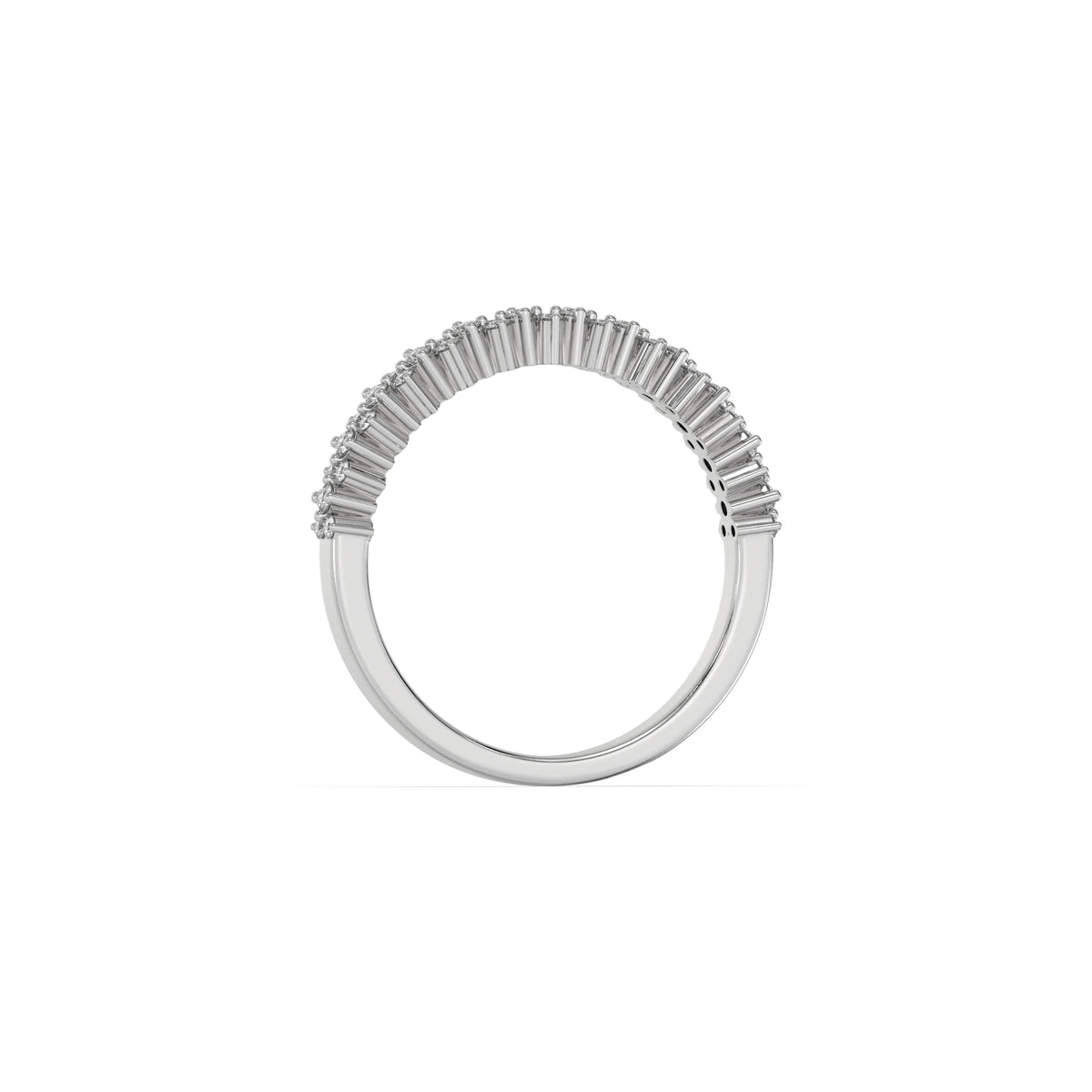 This white gold ring displayed on through finger view is made with brilliant round diamond set in prong setting