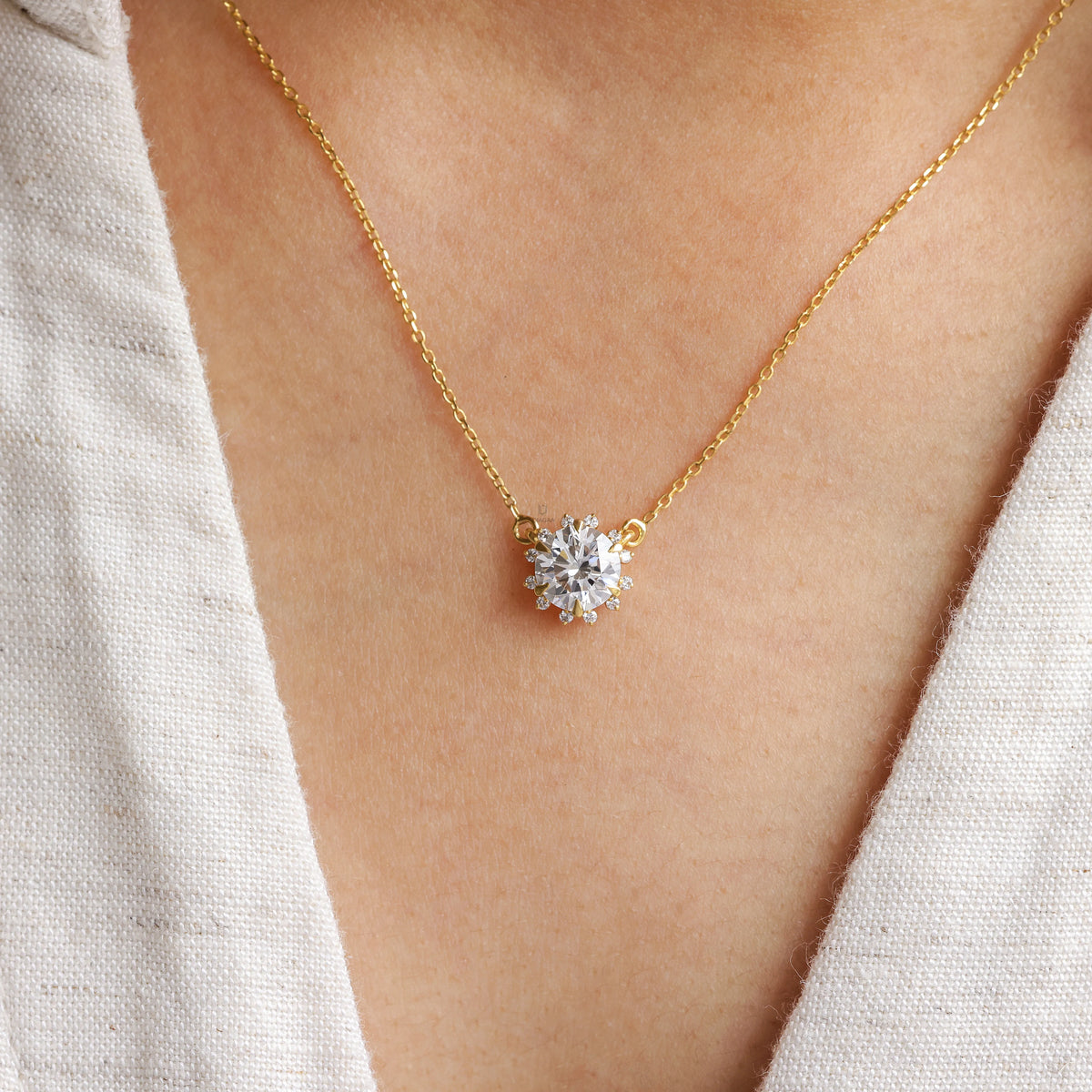 1.07 CT Round Lab Grown Diamond Halo Necklace