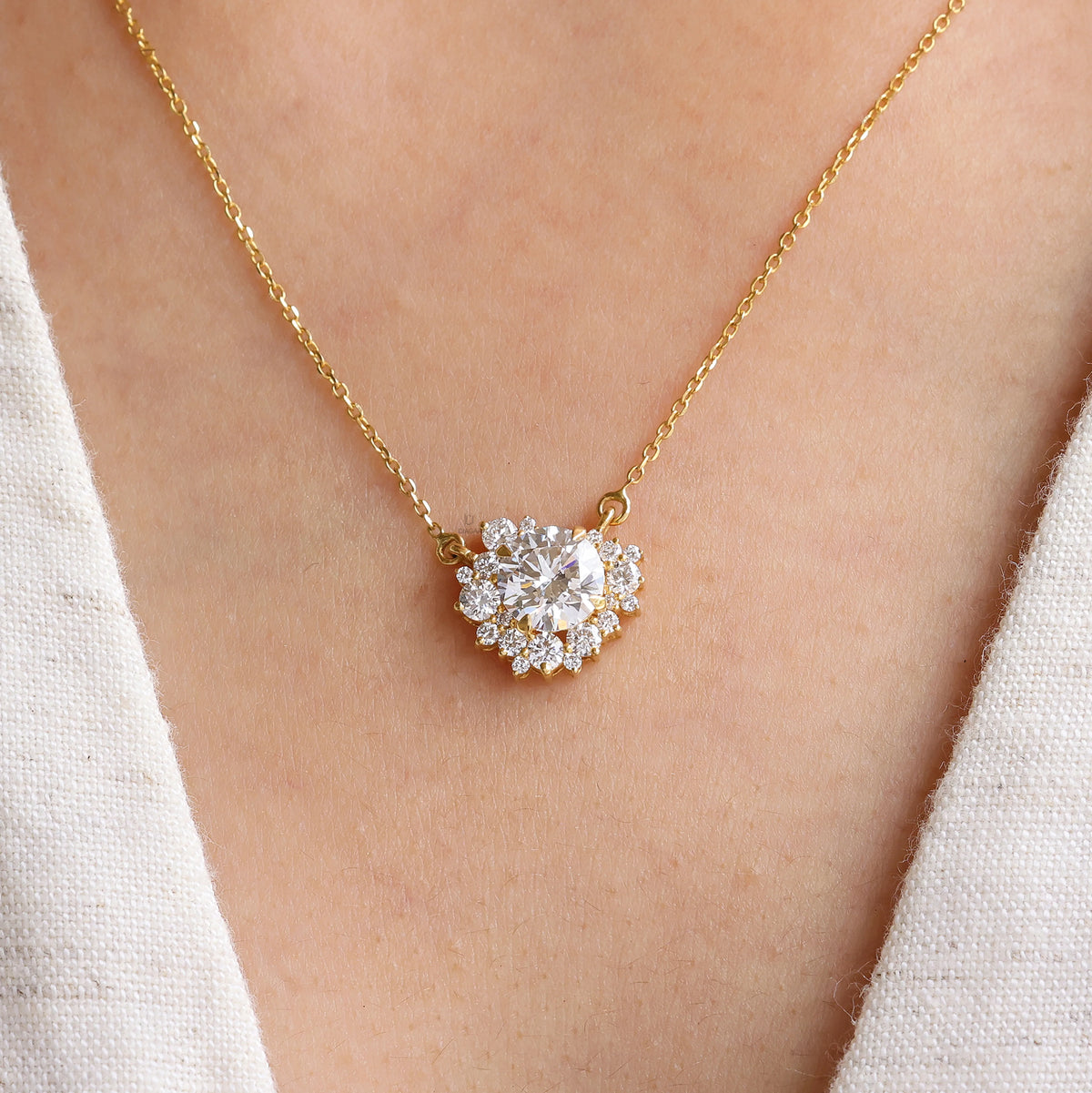 1.34 CT Lab Grown Round Cluster Diamond Pendant Necklace