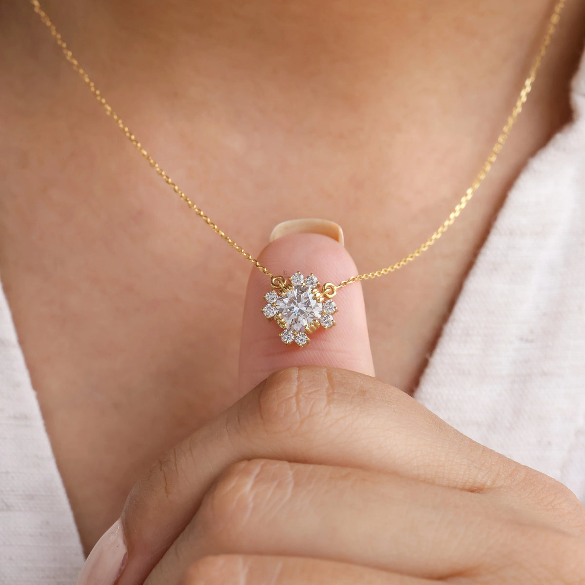 1.20 CT Lab Grown Round Cut Diamond Solitaire Cluster Necklace
