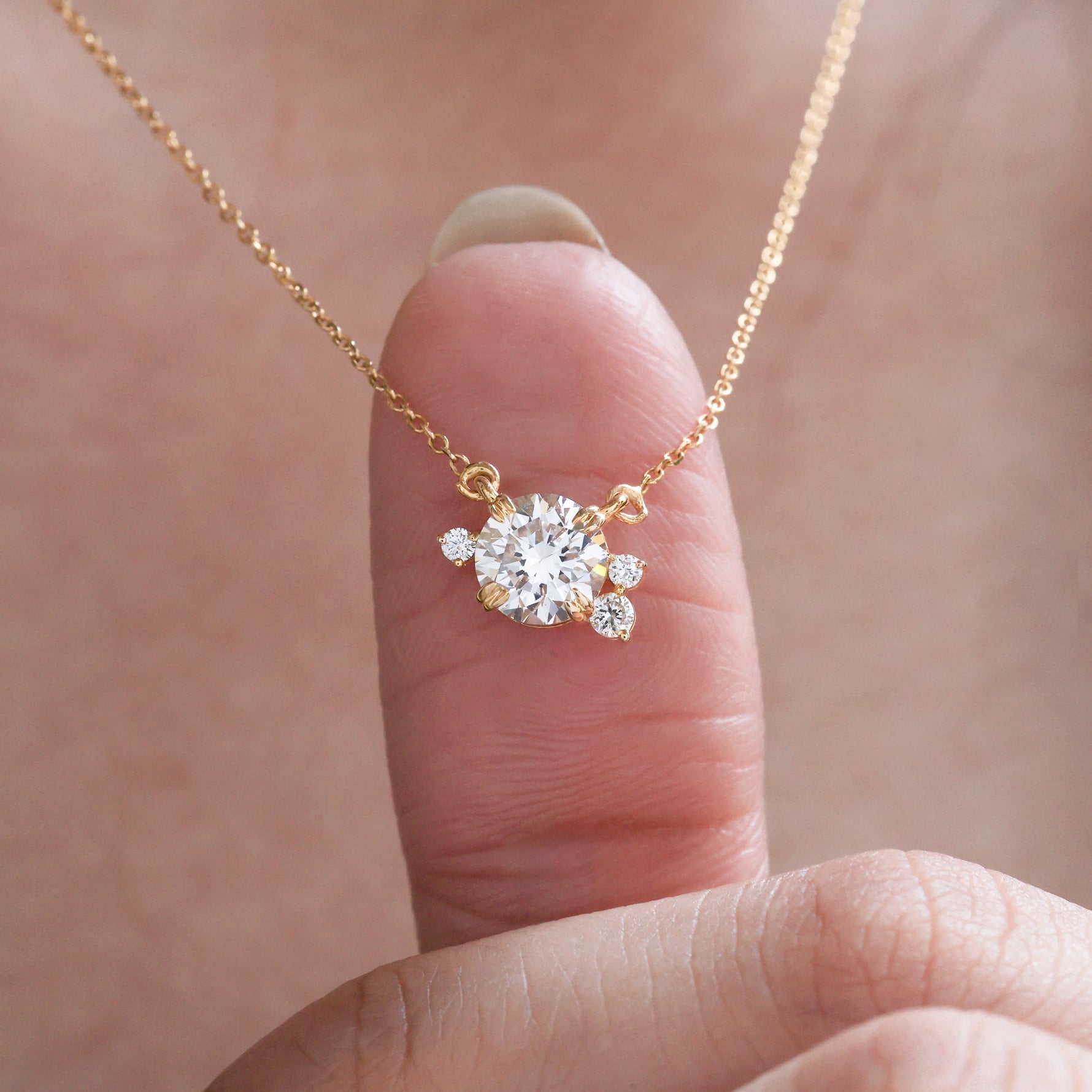 Round Cut Diamond Cluster Necklace