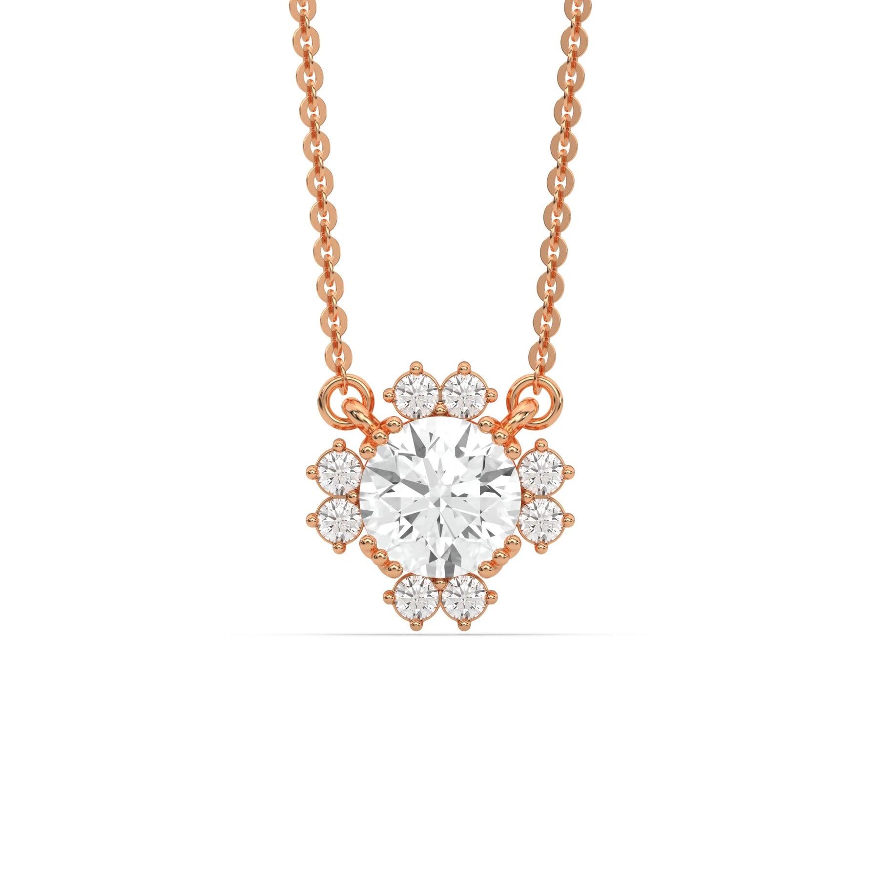 18K Rose Gold Round Cut Diamond Sparkle Pendant
