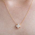 18K Yellow Gold Round Diamond Cluster Necklace