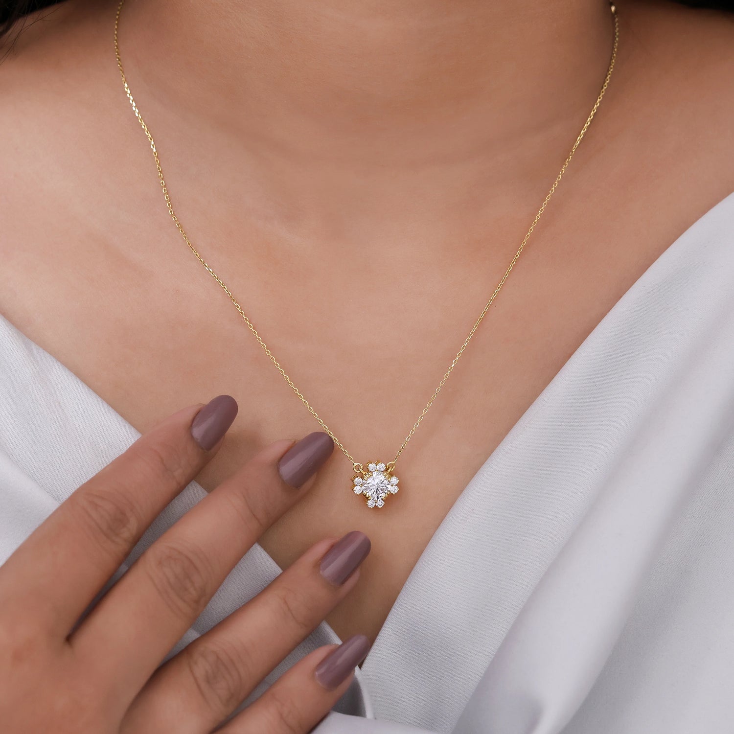 1.20 CT Lab Round Diamond Solitaire Cluster Necklace