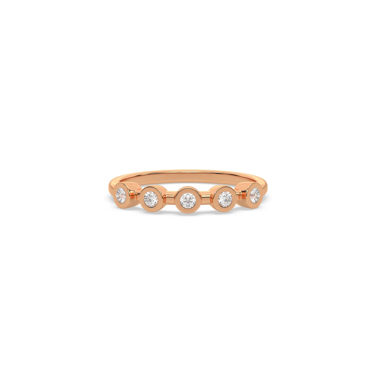 This rose gold ring displayed on front view is made with brilliant round diamond set in bezel setting