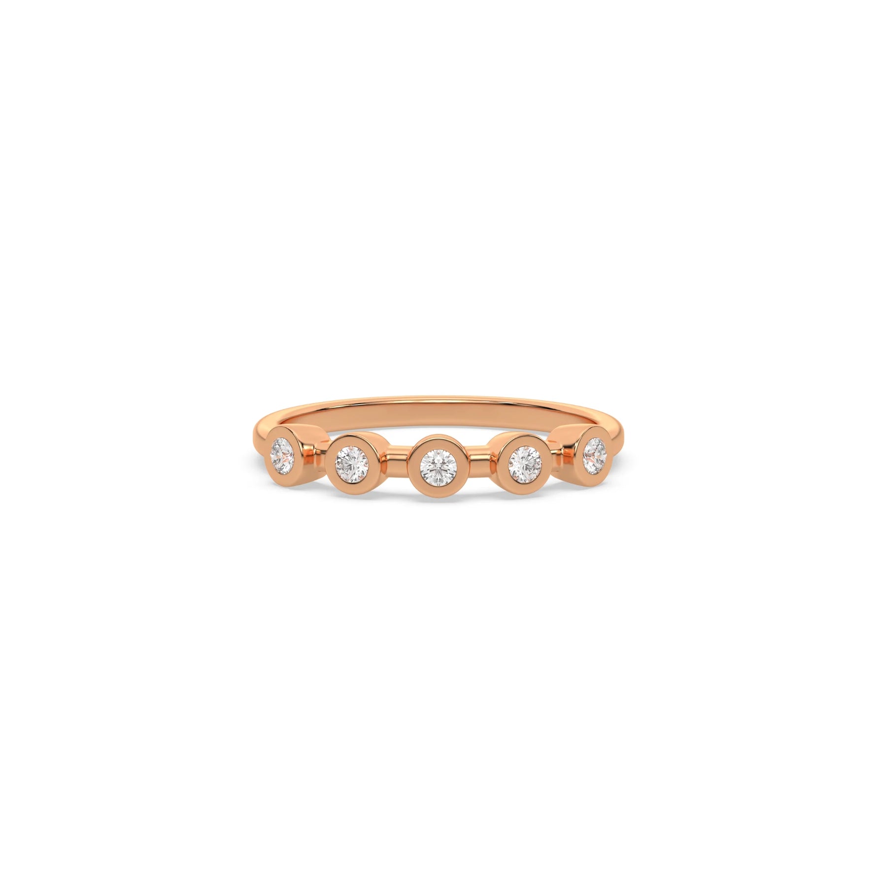 This rose gold ring displayed on front view is made with brilliant round diamond set in bezel setting