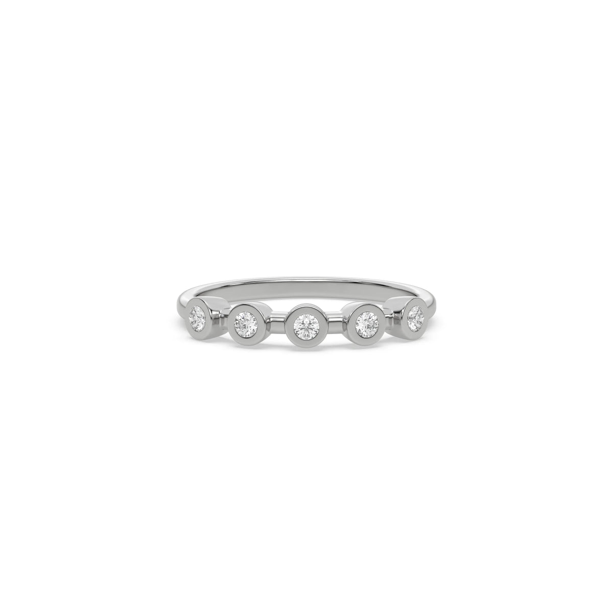 This white gold ring displayed on front view is made with brilliant round diamond set in bezel setting