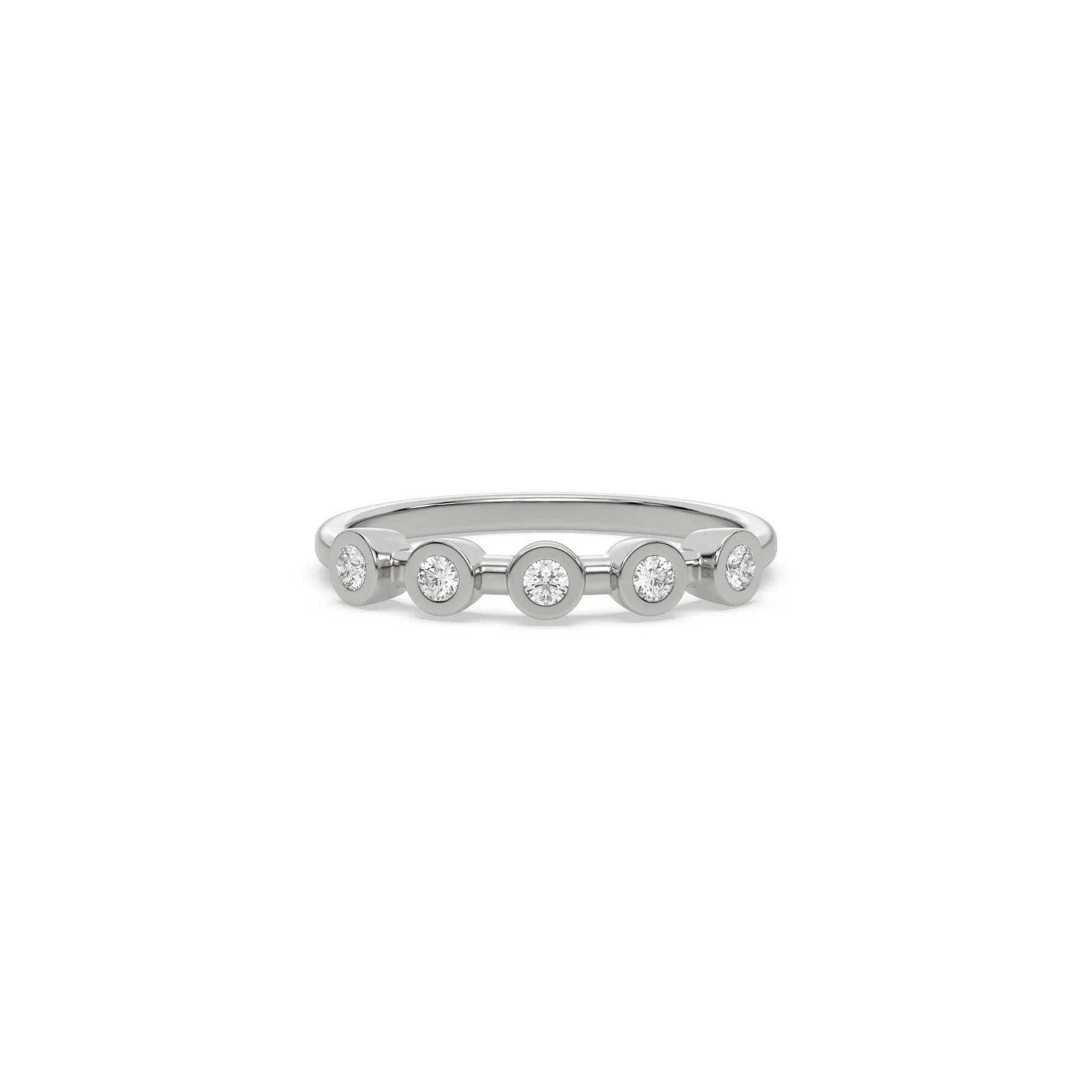 This white gold ring displayed on front view is made with brilliant round diamond set in bezel setting