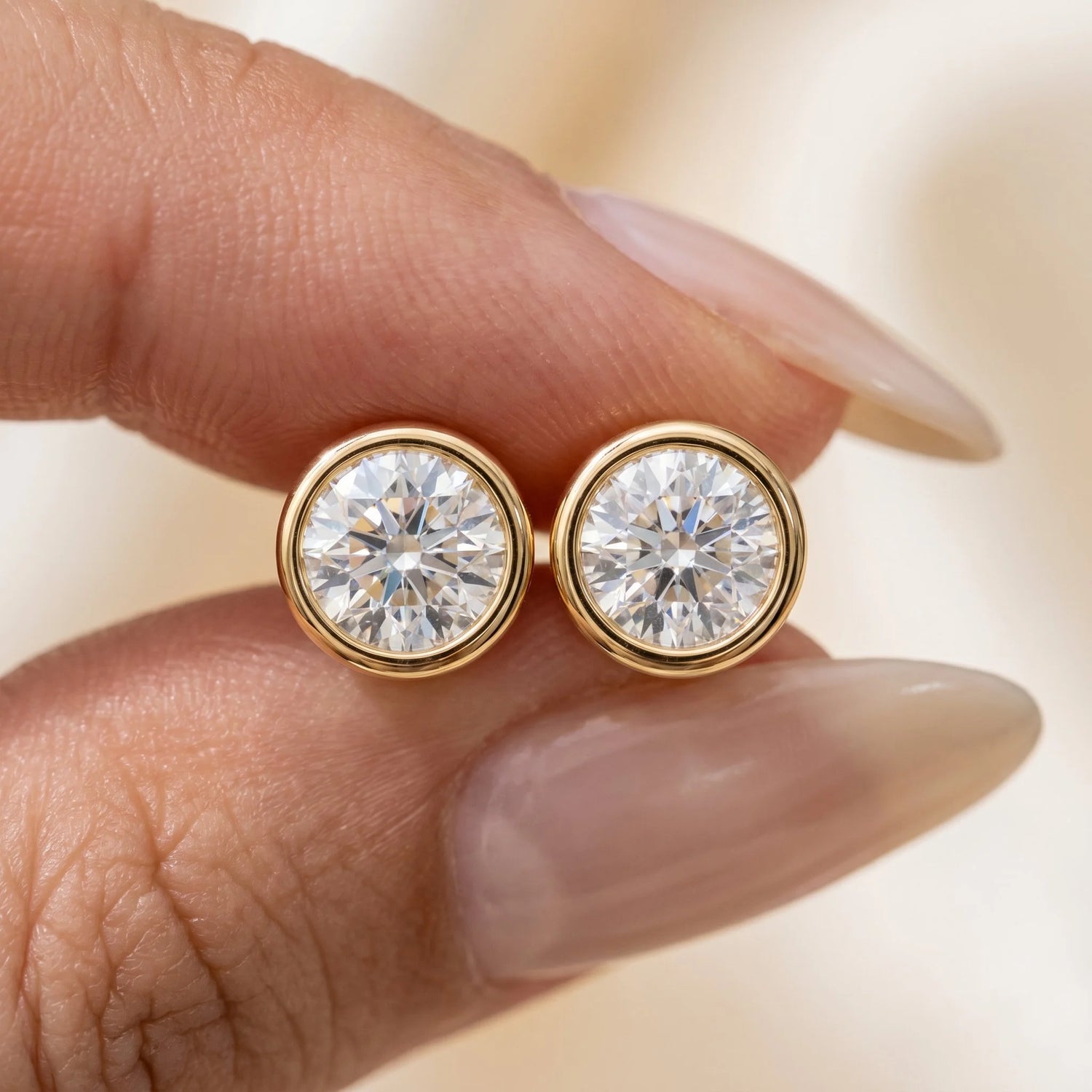 2 CT Lab Grown Diamond Round Bezel Set Earrings