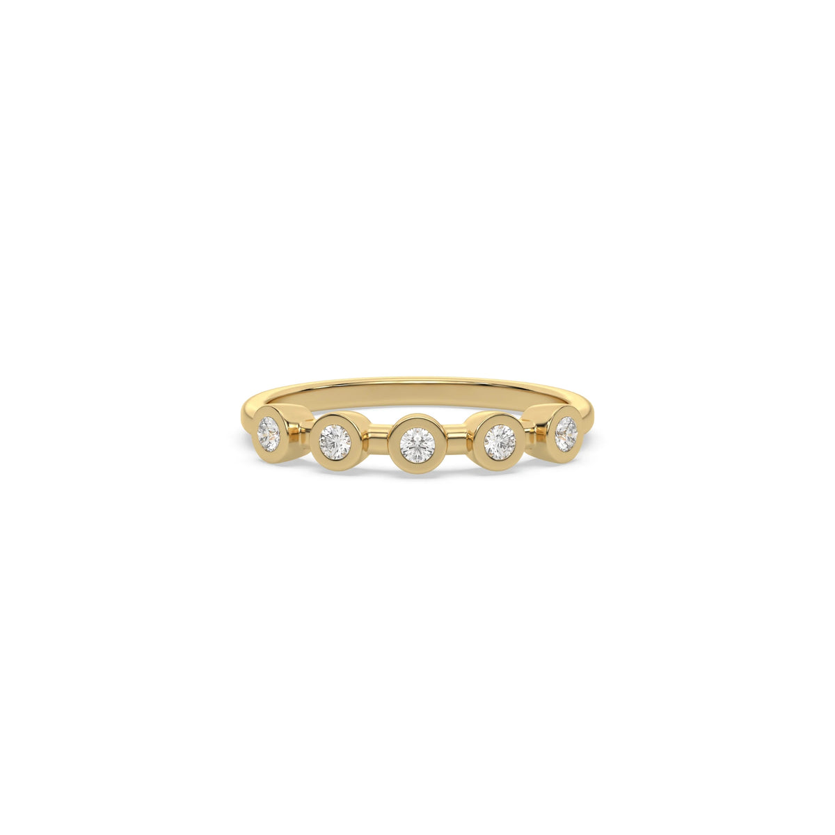 This yellow gold ring displayed on front view is made with brilliant round diamond set in bezel setting