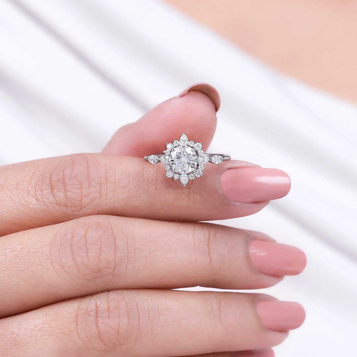 Lab Grown Round Cut Halo Engagement Ring