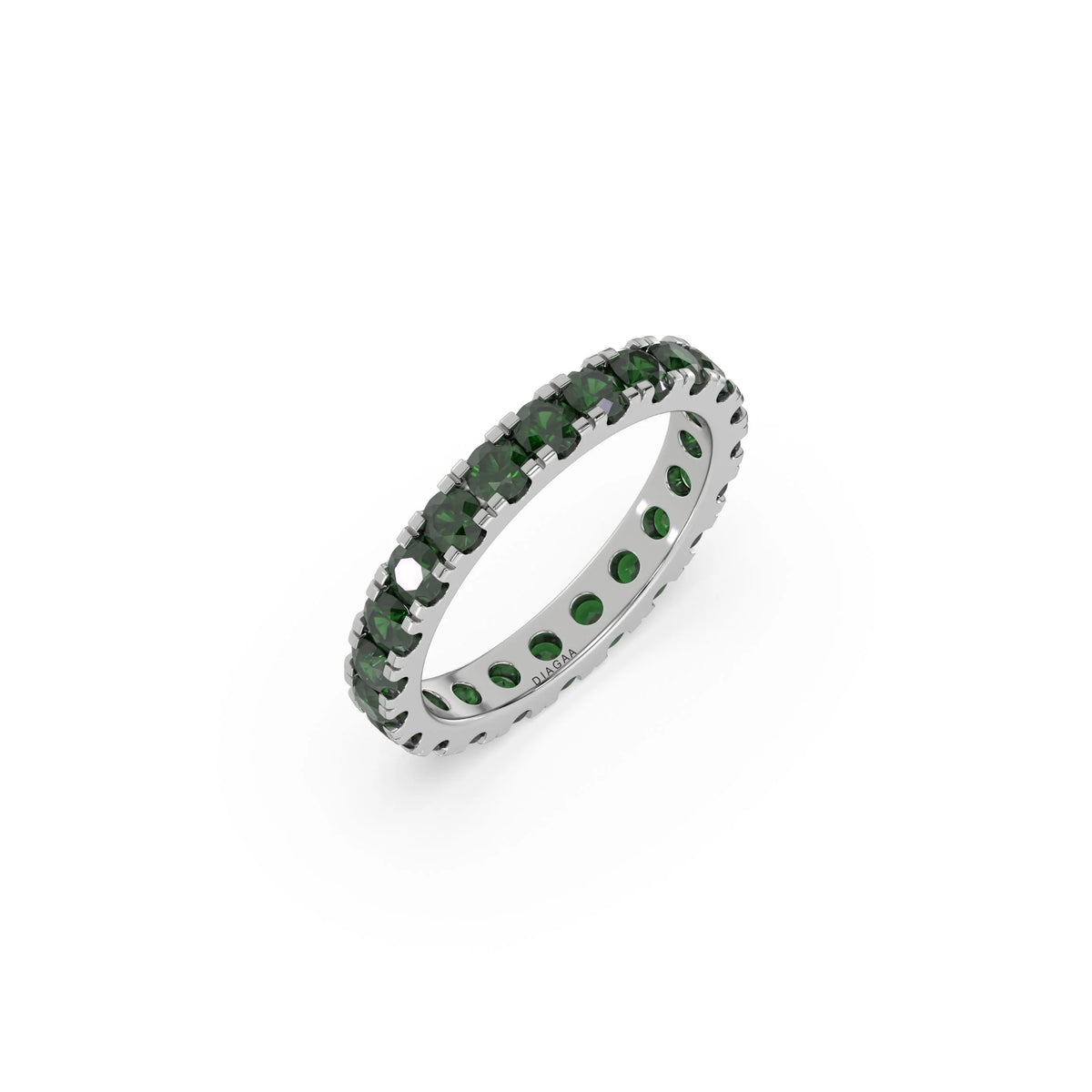 14K White Gold Emerald Gemstone Eternity Ring
