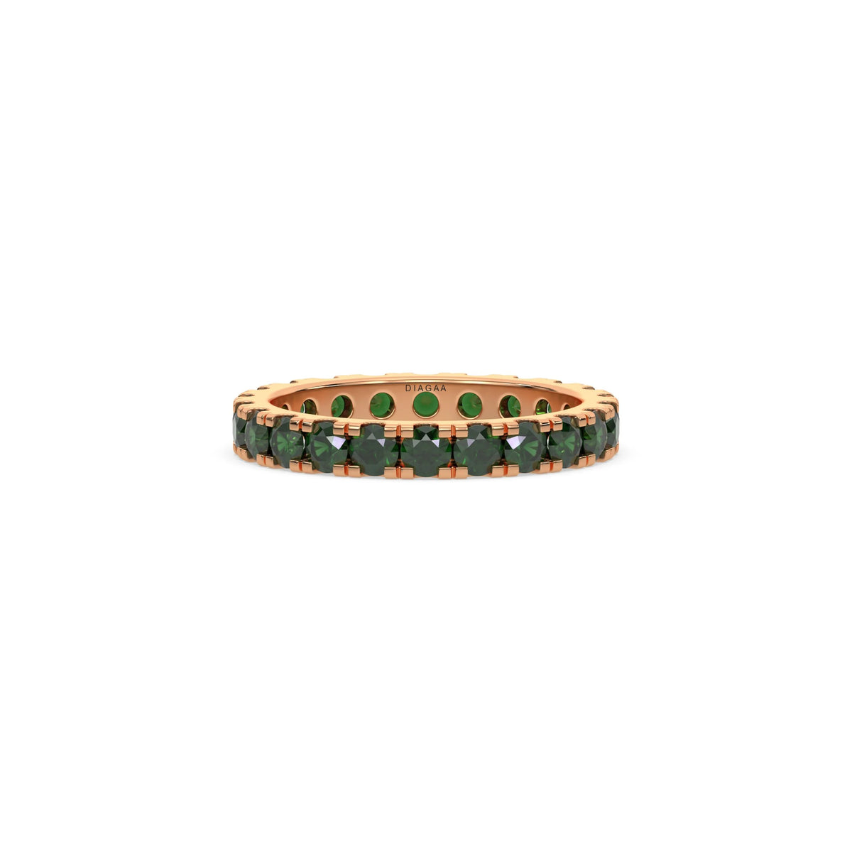 14K Rose Gold Emerald Round Gemstone Eternity Ring