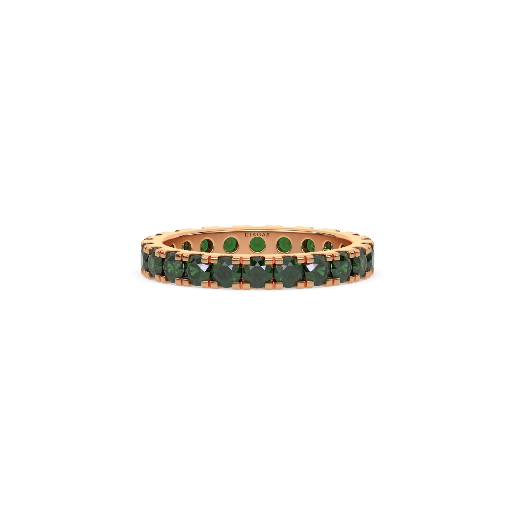 14K Rose Gold Emerald Round Gemstone Eternity Ring