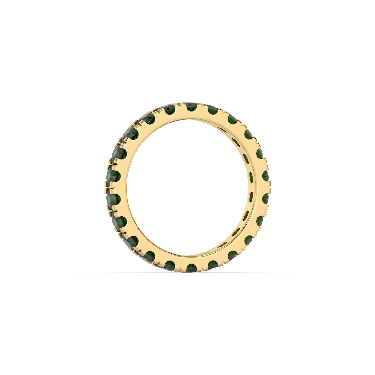 18K Yellow Gold Emerald Round Gemstone Eternity Ring