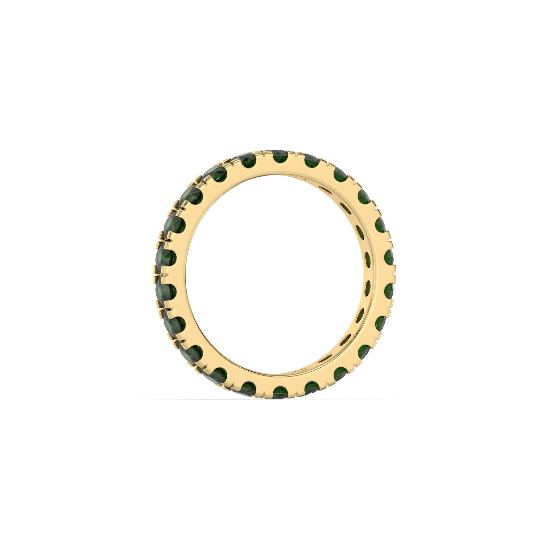18K Yellow Gold Emerald Round Gemstone Eternity Ring
