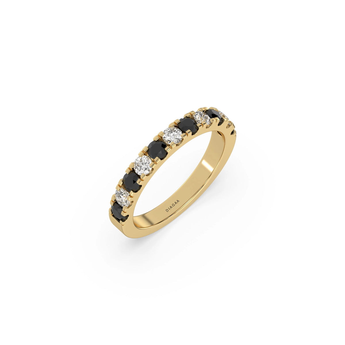18K Yellow Gold Half Black and Half White Half Eternity Ring