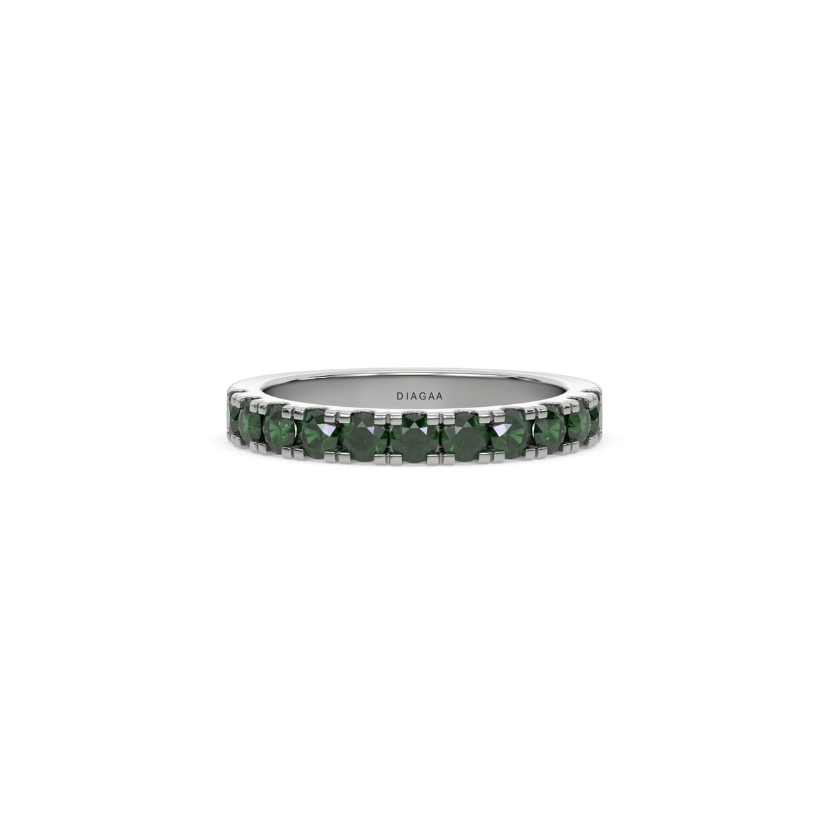 18K White Gold Emerald Gemstone Half Eternity Ring