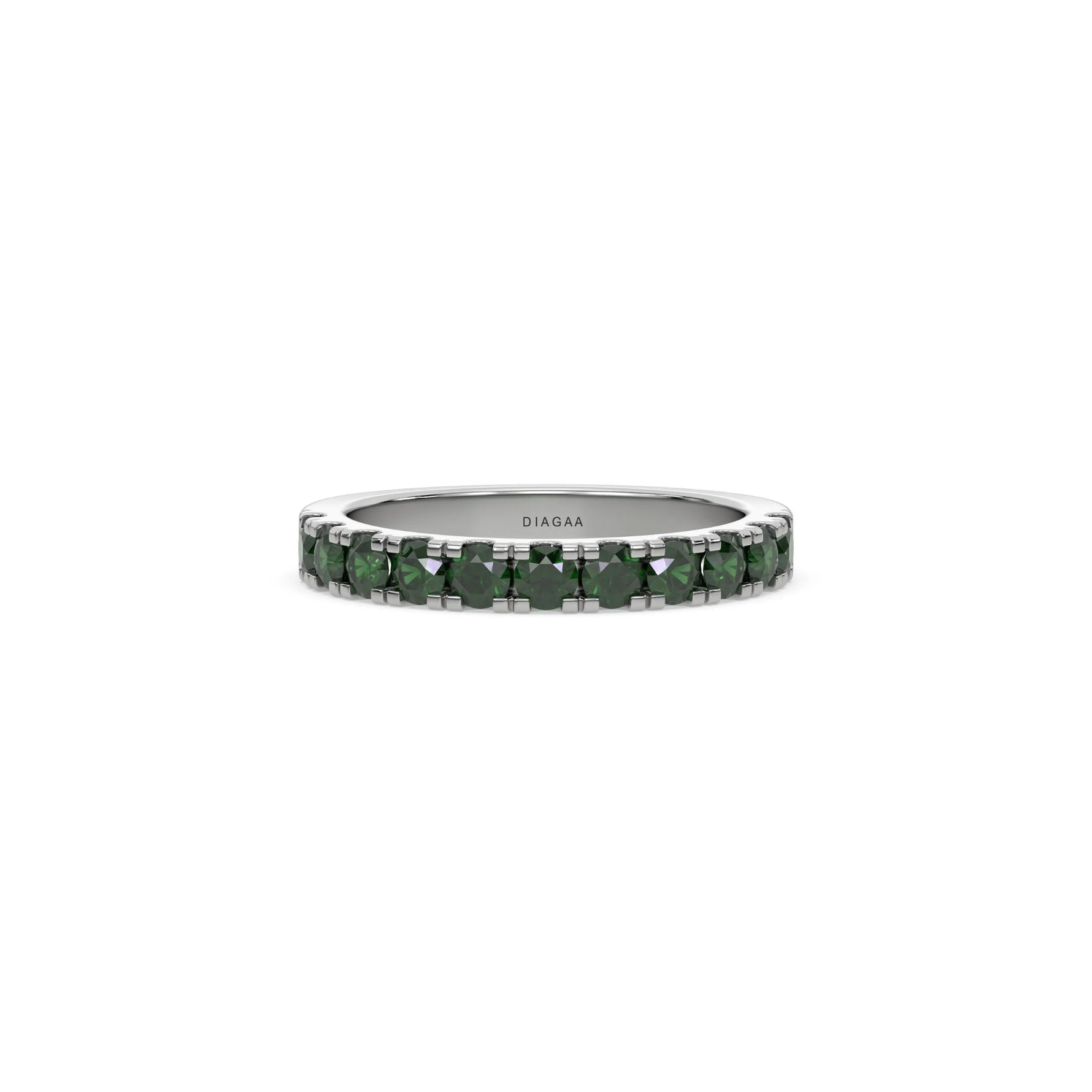 18K White Gold Emerald Gemstone Half Eternity Ring