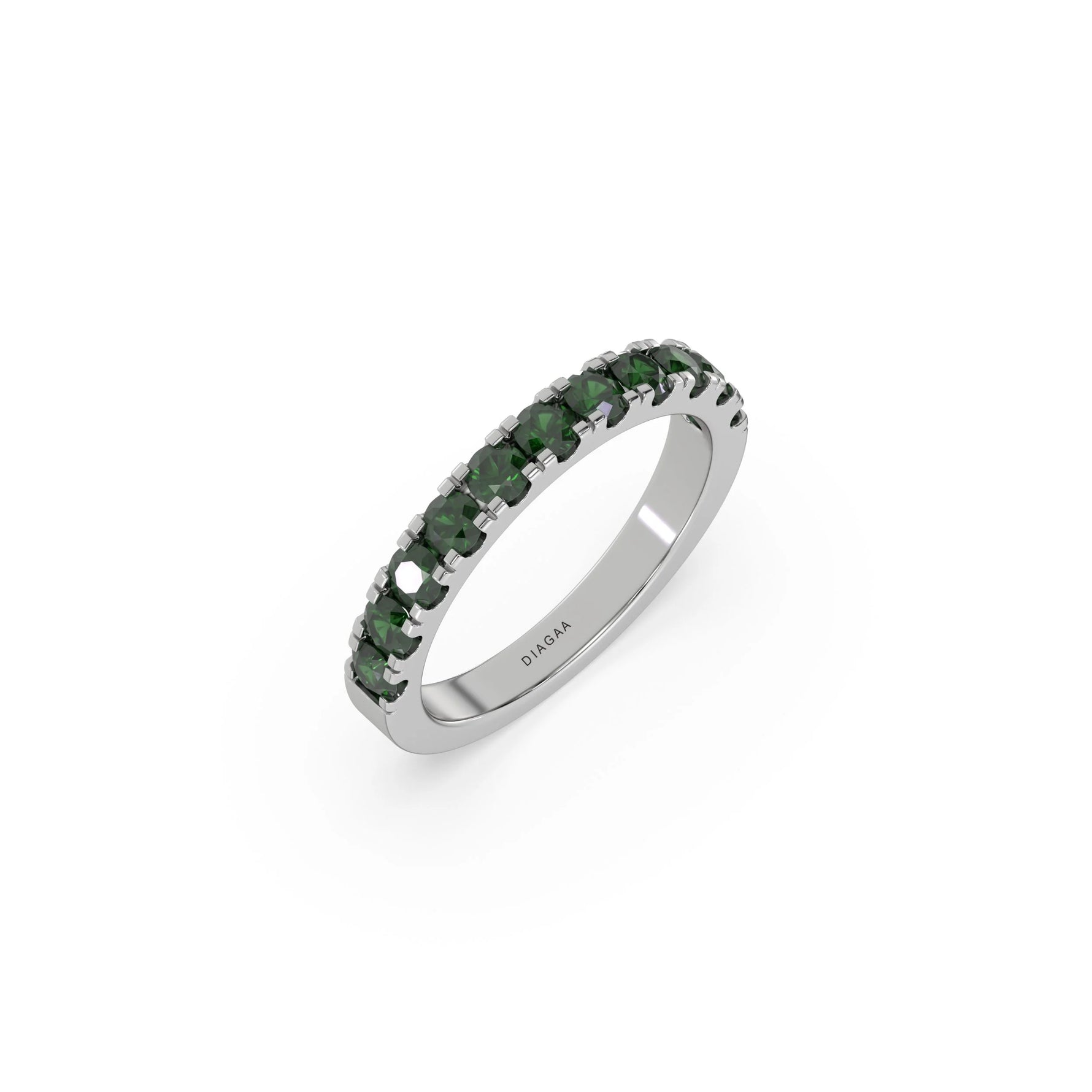 18K White Gold Emerald Gemstone Eternity Ring