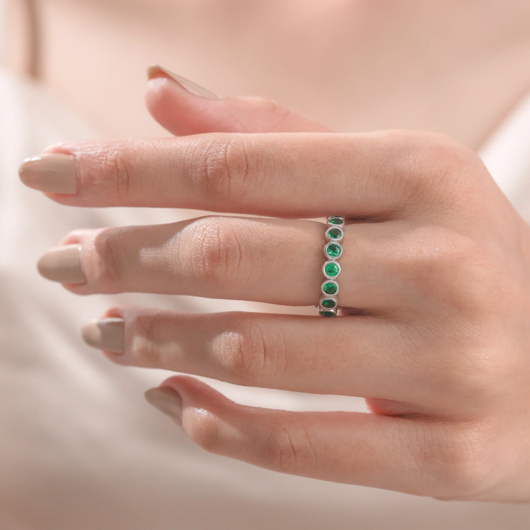 Round Cut Women Gemstone Eternity Ring 