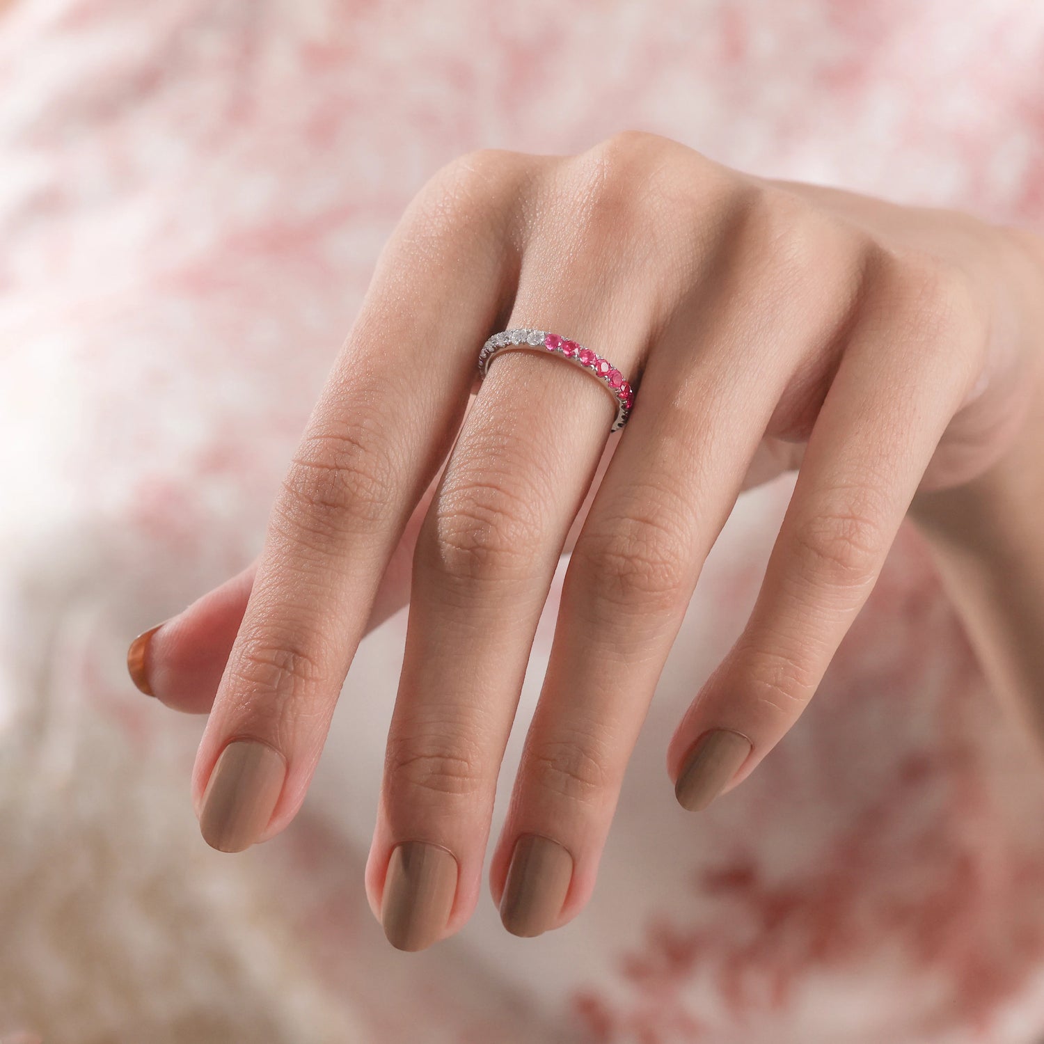 2.50 CT Round Lab Ruby and Diamond Eternity Ring