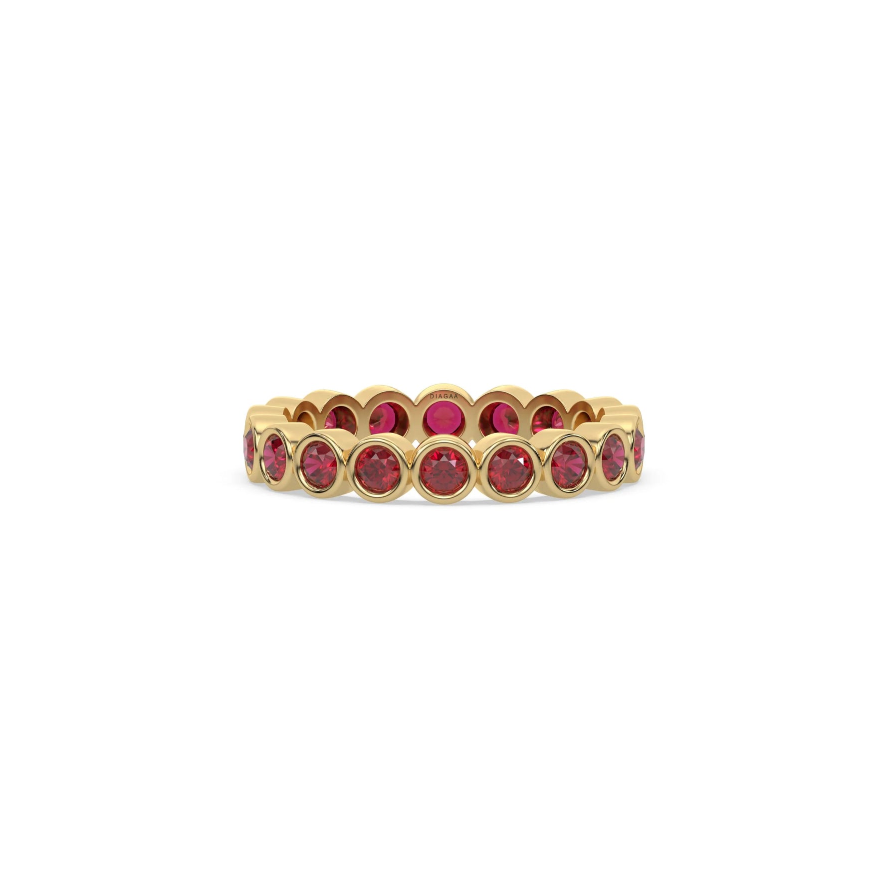 14K Yellow Gold Ruby Gemstone Bezel Setting Eternity Ring