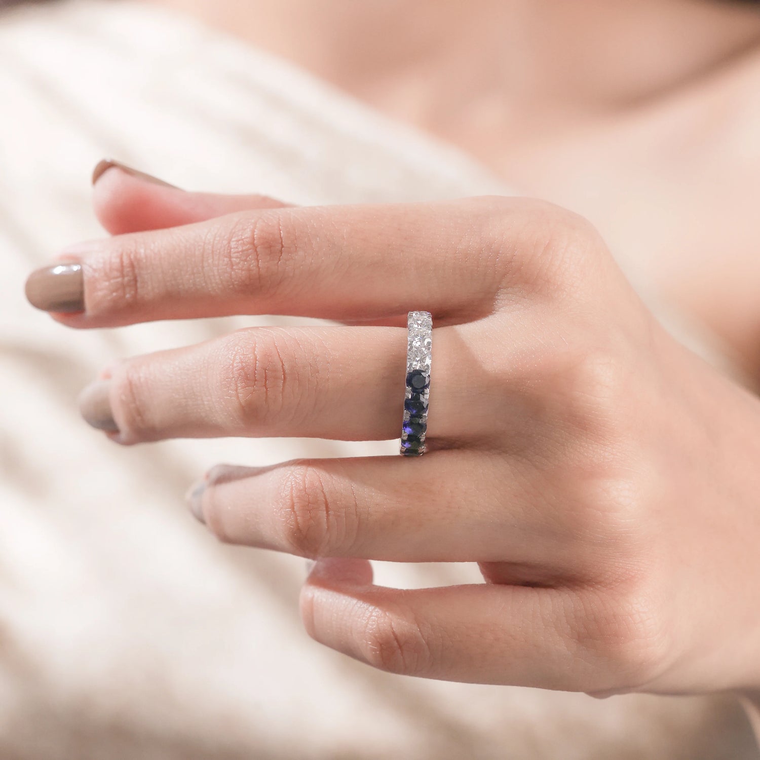 3.60 CT Round Lab Diamond and Sapphire Eternity Ring