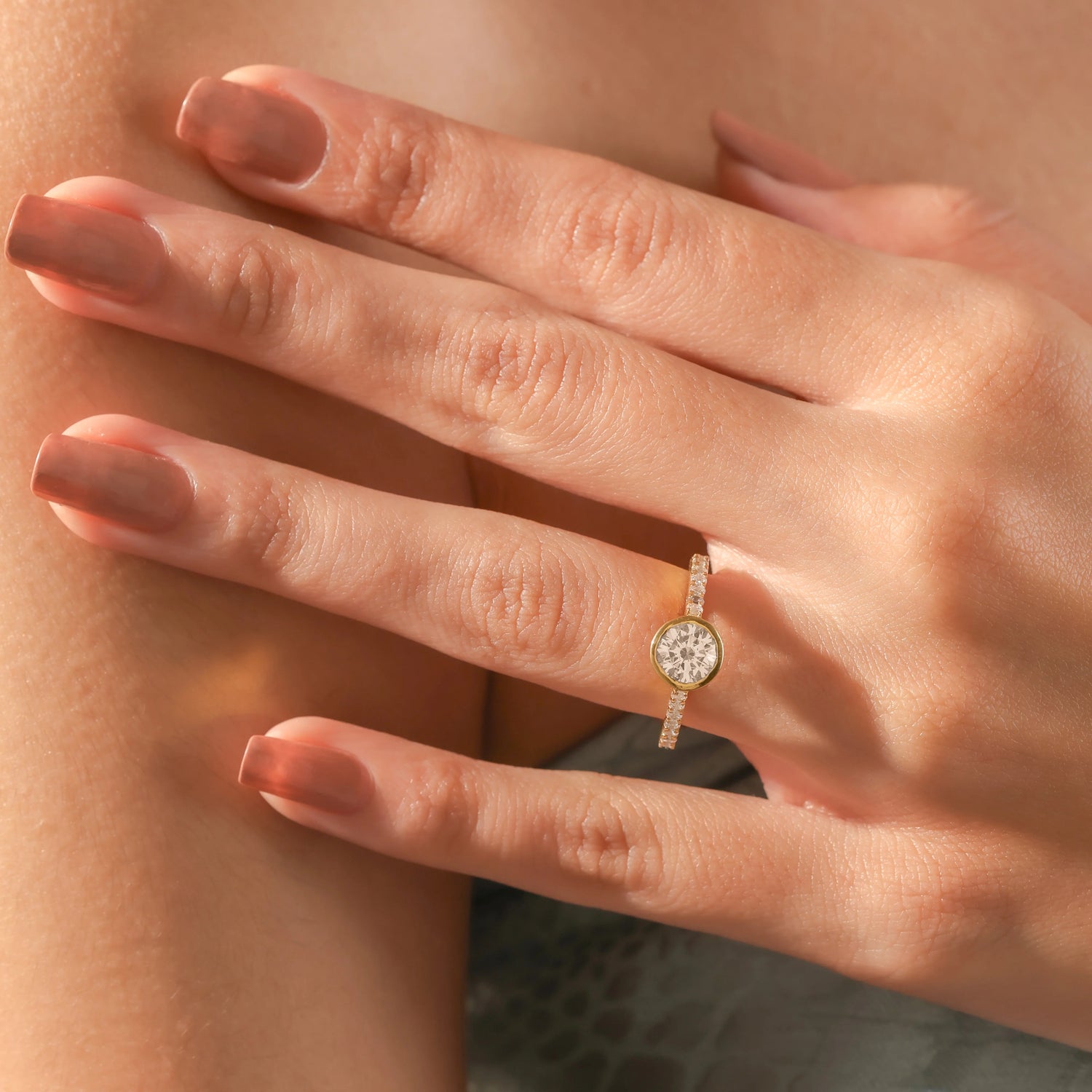 14K Yellow Gold Round Diamond Engagement Ring