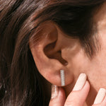 14k white gold lab grown round cut diamond bar stud earrings in pave setting.