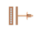 14k Rose gold lab grown round cut diamond bar stud earrings in pave setting.