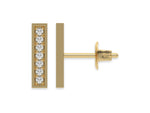 14k Yellow gold lab grown round cut diamond bar stud earrings in pave setting.