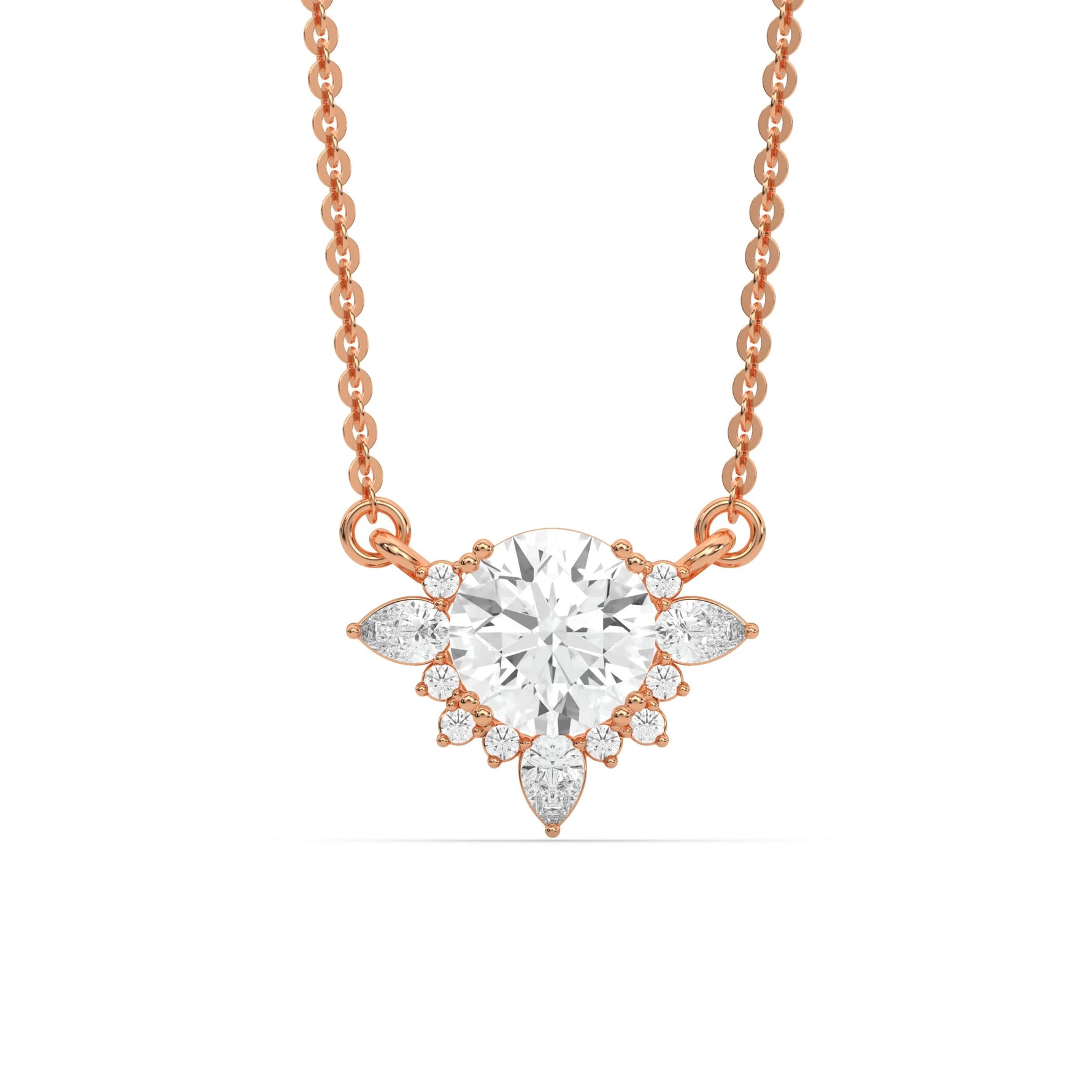 18K Rose Gold Round and Pear Diamond Cluster Pendant