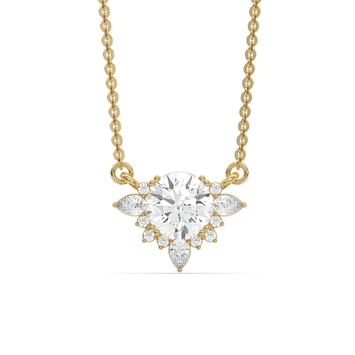 18K Yellow Gold Round and Pear Diamond Cluster Pendant